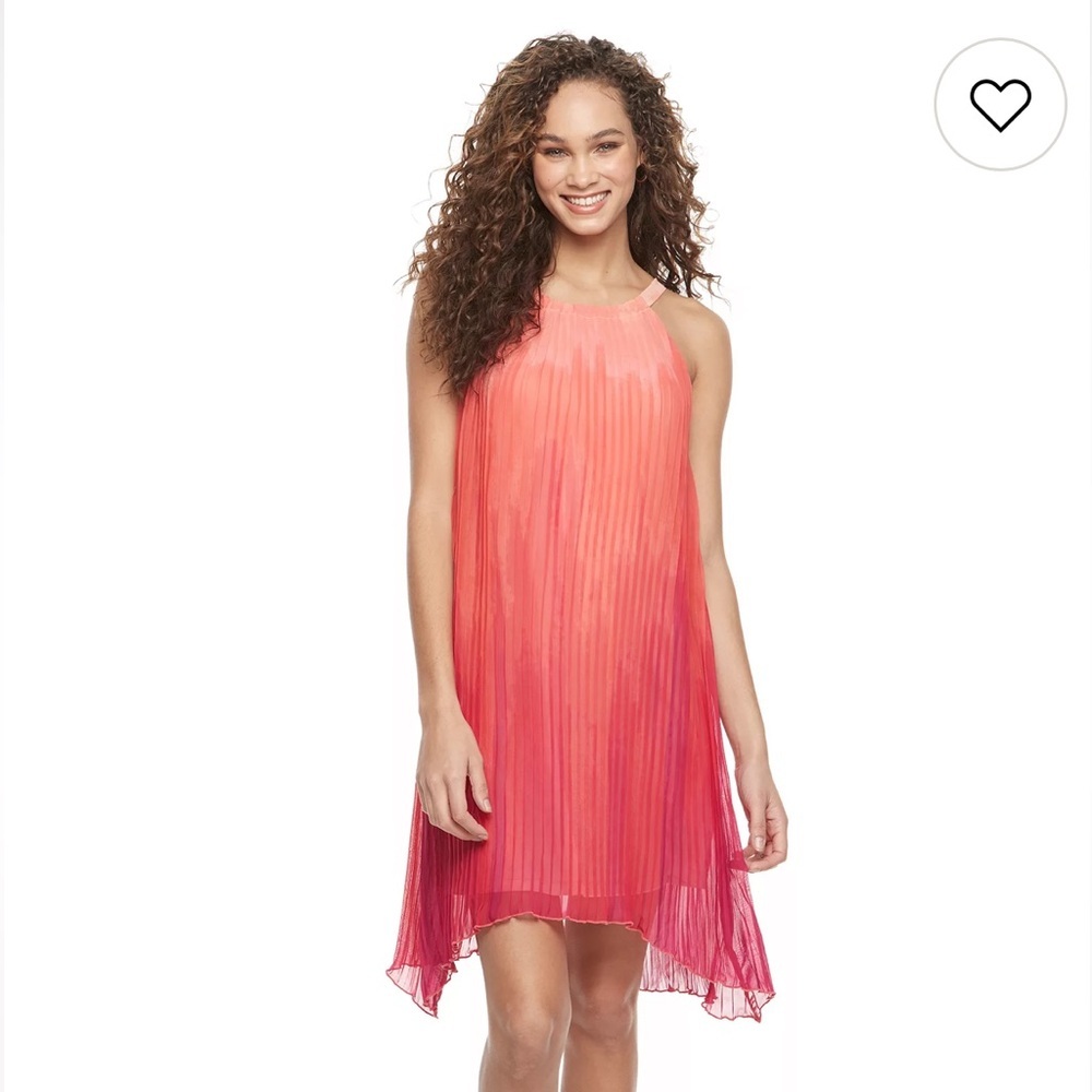 Apt. 9 gradient Peach, Coral, pink size 12 pleated shark bite midi shift dress